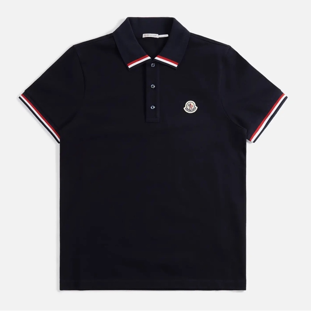 Moncler Navy Tipped Cotton Pique Polo